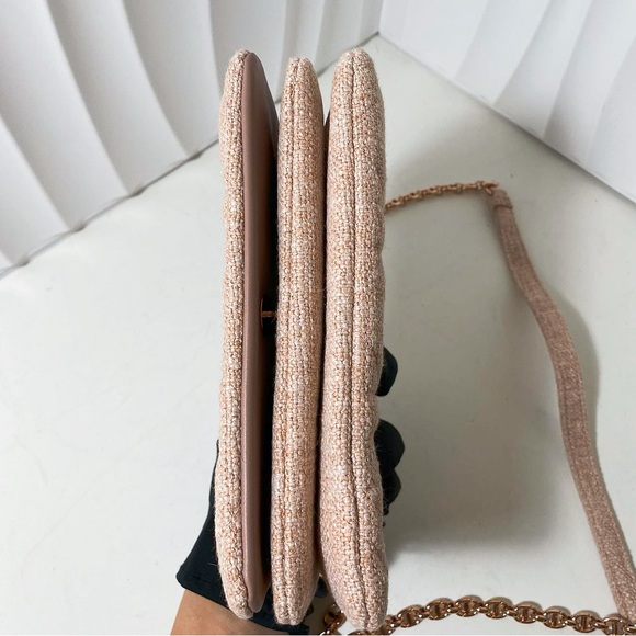 Dior Caro Quilted Tweed WOC Crossbody Bag in Blush - Picture 7 of 12
